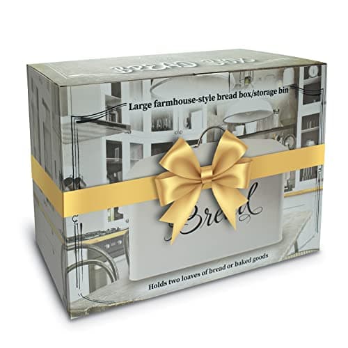 Better Kitchen Products Classic Metal Bread Box with Side Handles, Large Capacity (2 Bread Loaves), Farmhouse Bread Bin for Kitchen Countertop, Steel Bread Storage Container with Lid, White 5