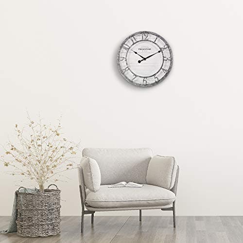 Presentime & Co 10" Farmhouse Series Wall Clock, Quartz Movement, Shiplap Style, Raised 3D Arabic Numeral, Galvanized Finish 6
