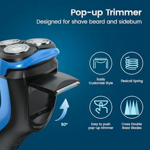 SweetLF Electric Shaver for Men, 3D Rotating Head, USB C Fast Charging, IPX7 Waterproof,Mens Razors with Pop Up Trimmer, Cordless Electric Razor for Men 5