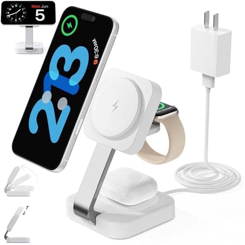 2026 Traveling Wireless Mag-Safe Fast Charging Station,Magnetic 3 in 1 Charger with iPhone 17 16 15 14 13 12 Pro Max Plus,Apple Watch Series & Air pods 4 3 2 Pro-Gifts for Wife & Husband(White)