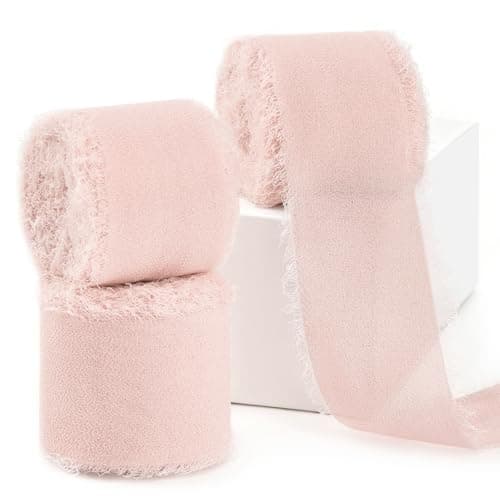 Blush Pink Chiffon Ribbon 1.5" x 21 Yd Handmade Fringe Silk Chiffon Fabric Ribbon for Gift Wrapping Wedding Invitation Bridal Flower Bouquet DIY Crafts Home Decor