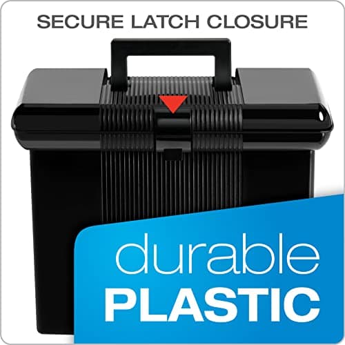 Pendaflex Portable File Box with File Rails, Hinged Lid with Double Latch Closure, Black, 3 Black Letter Size Hanging Folders Included (41732AMZ) 5