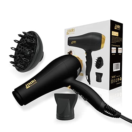 JINRI Hair Dryer, 2000W, 3 Heat & 2 Speed, Detachable Air Intake, with Diffuser, with Concentrator, Hanging Strap, Non-Foldable, Black 6