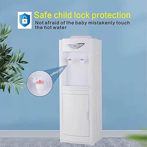 Hot & Cold Top Loading Water Dispenser,5 Gallons Water Coolers with Child Safety Lock Removable Drip Tray & Storage Cabinet,Water Cooler Dispenser for Home,Office(White) 7
