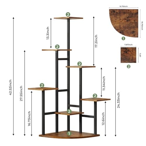 Corner Plant Stand Indoor with Grow Lights, 7 Tiered Plant Shelf Indoor, 43" Corner Plant Stands for Indoor Plants, Metal Plant Flower Display Shelves, Plant Organizer Rack for Living Room, Balcony, Home Decor 7