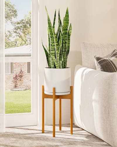 GENTINGBRO Adjustable Plant Stand Indoor, Bamboo Plant Stand Fits 8 9 10 11 12 Inches, Small Corner Planter Holder for Indoor Plants, Single Floor Plant Stands for Living Room Balcony, Light Brown Tall