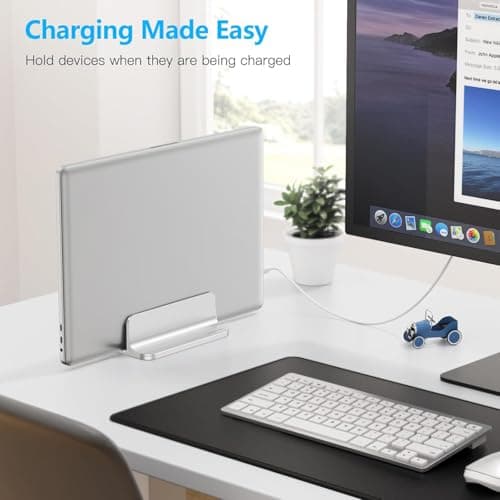 OMOTON Vertical Laptop Stand Holder, Desktop Aluminum Stand for MacBook with Adjustable Dock Size, Fits All MacBook, Surface, Chromebook and Gaming Laptops (Up to 17.3 inches), Silver 8