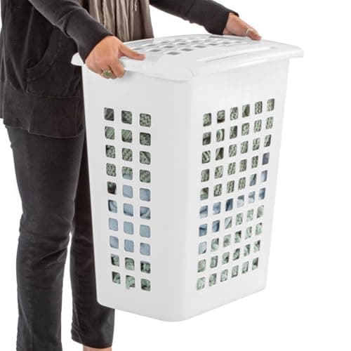 Sterilite 4-Pack LiftTop, Laundry Hamper for Clothes, Tall and Rectangular Plastic Basket with Lid, White - Large and Portable Storage Bin for Clothing and Towels - Ideal for Bathroom and Bedroom 8