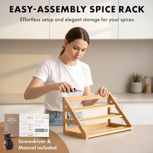 EDELHAUS 3 Tier Bamboo Spice Rack Organizer for Cabinet – Fits 24 Spice Jars, 17.5” Wide Countertop & Cabinet Organizer for Kitchen Organization, Seasoning Organizer Shelf (Jars Not Included) 7