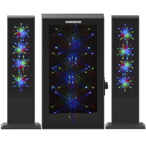 Magnavox MHT990 2.1 Home Entertainment System with Bluetooth Wireless Technology and Color Changing Lights in Black | AUX Port | Subwoofer with 2 Speakers | Pulsing Lights | 8