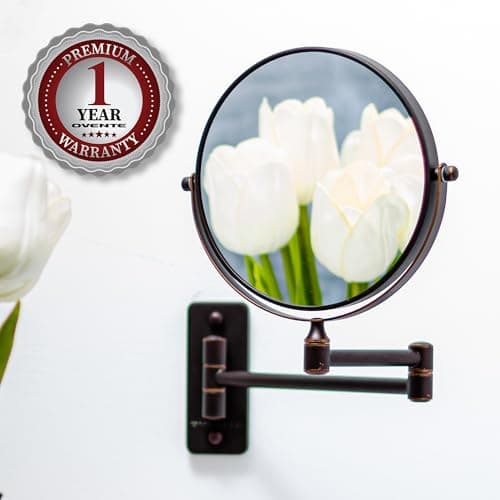 OVENTE 7" Wall Mounted Makeup Mirror with 1X/10X Magnification, Double Sided Magnifying Round Bathroom Vanity Mirror, 360° Swivel Design, Extendable and Folding Arm, Antique Bronze MNLFW70ABZ1X10X 10