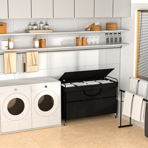 YKDIRECT 240L Large Laundry Hamper, 4 Compartment Laundry Basket with Lid, Removable Bag & Metal Structure with Industrial Wheels, Suitable for Bathroom, Dorm Room, Laundry Room (Black, 240L) 5