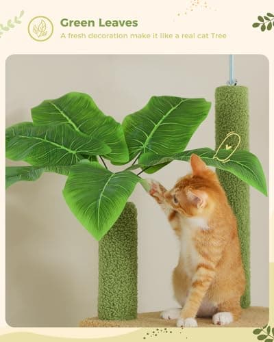 PEQULTI Tall Cat Tree, Floor to Ceiling Cat Tree Tower Adjustable [90.5''-100.4''=230-252CM] with Cat Condo, Cat Hammock and Scratching Post, Climbing Tree for Indoor Large Cats, Green 7