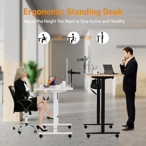 XINYAO Electric Standing Desk Height Adjustable Computer Desk, 48 Inches Sit Stand Desk Workstations with Hook, Ergonomic Table for Home Office Adjust Height Table with Wheels 6
