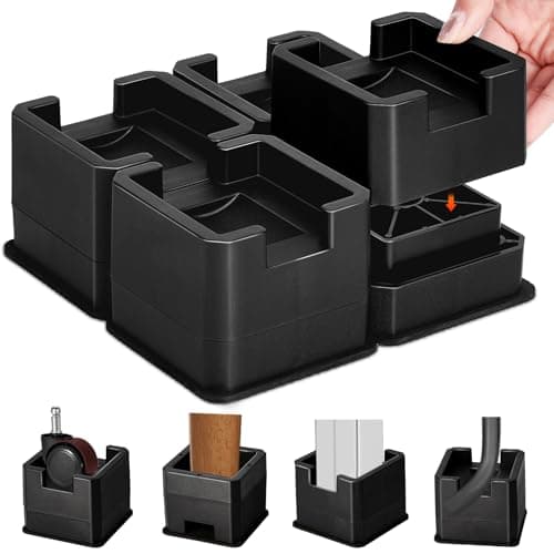 Feeloco Bed Risers,2 Inch Heavy Duty Furniture Riser for Legs,Adjustable Bed Lifts Risers for Sofa,Table,Desk,Couch,Chair,Bed Frame Accessories(Black 4 Pack,2 Inch)