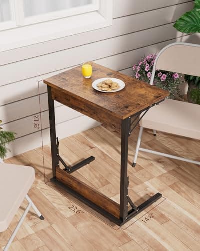 Tatub Folding TV Tray Table, 24" Wide C-Shaped End Table for Couches, Small Sofa-Side Laptop Desk with Metal Frame for Living Room, Bedroom, Rustic Brown 8