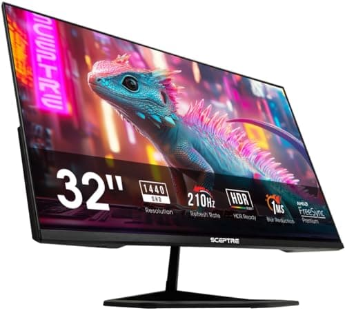 Sceptre New 32-inch 2K QHD Prime Gaming Monitor 2560 x 1440 up to 210Hz sRGB 115% 1ms DisplayPort HDMI Type-C Build-in Speakers, Machine Black 2026 ((E325B-QW200D Series)