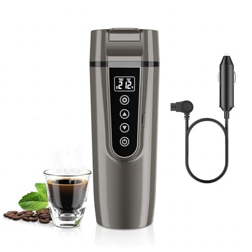 Car Electric Kettle for Travel : FVPE 12V/24V Small Electric Water Kettle, Multi-Temp Control 400 mL Portable Car Water Boiler for Brewing Coffee Tea,LCD Display 304 Stainless Steel Truck Heating Cup