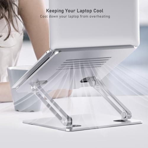 BoYata Laptop Stand, Adjustable Laptop Riser with Slide-Proof Silicone and Protective Hooks, Aluminum Notebook Stand for Laptop up to 15 Inches, Laptop Holder Compatible for MacBook (Silver-2) 6