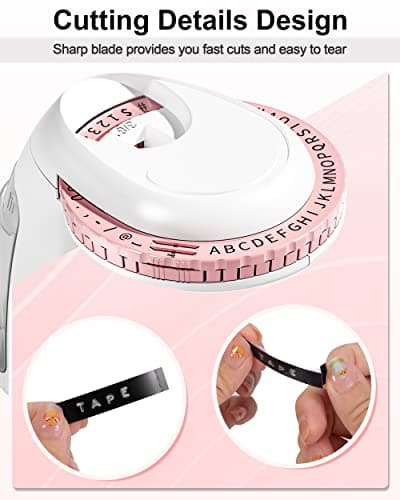 Embossing Label Maker, Omega S Vintage Embossed Label Maker, Retro Embosser Labeler with 6 Rolls 3D Embossing Label Tapes, Old School Label Printer, Waterproof for Home Office Kids DIY Crafting, Pink 7
