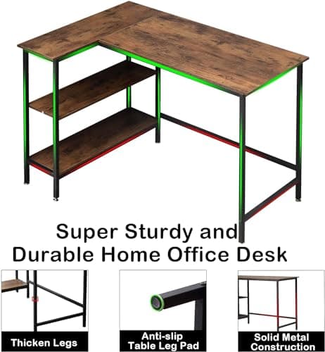 WOODYNLUX L Shaped Desk - 43 Inch Gaming Desk, Computer Corner Desk, Home Office Writing Table with Shelf, Space-Saving Workstation Table, Modern Simple Wooden Table, Rustic Brown 5