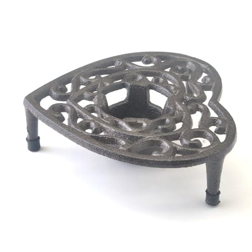 Cast Iron Teapot Warmer, Dish Cups Heater, Heavy Duty and Decorative Candle Holder Stands, 6.29 Inches, Heart-Shaped 6