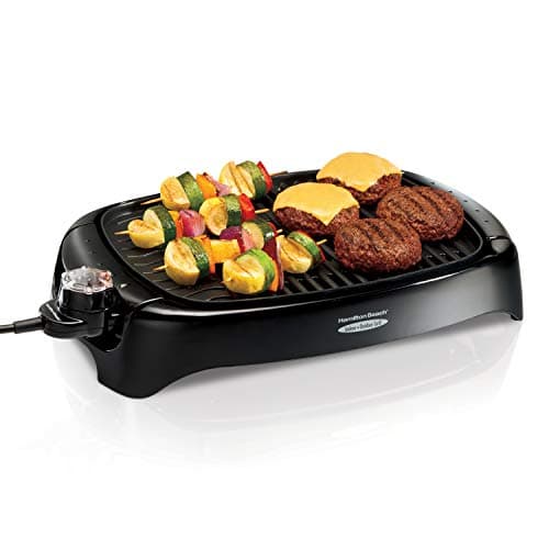 Hamilton Beach Electric Indoor Grill, 100 sq. in. Surface Serves 8, Virtually Smokeless Grilling, Adjustable Temperature Control to 450F, Dishwasher Safe Removable Nonstick Plates, Black (31605N)