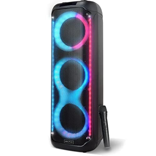 Dolphin KaraokeBox 380: Triple 8" Bluetooth Party Speaker – Powerful Sound System, Long-Lasting Rechargeable Battery, LED Lights, 35-Inch Tall, Portable Design, AUX/USB/TF/Bluetooth Connectivity