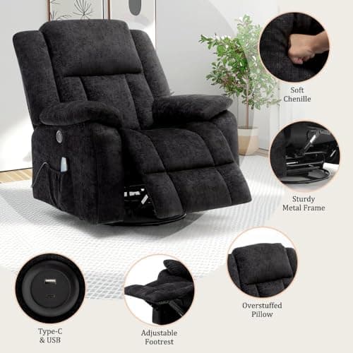 Korser Rocker Recliner Chair, Glider Recliner Chairs for Adults, 360° Swivel Recliner with Massage and Heating, Rocking Recliner Chair with Side Pockets and USB for Living Room, Nursery, Bedroom 5