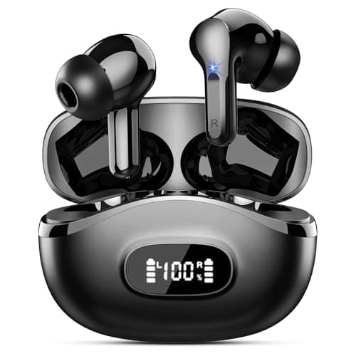 Wireless Earbuds, Bluetooth Headphones 5.4 HiFi Stereo, Ear Buds with 4 ENC Noise Cancelling Mics, 48H Bluetooth Earbuds with Dual LED Display, IP7 Waterproof in Ear Earphones for Android iOS, Black