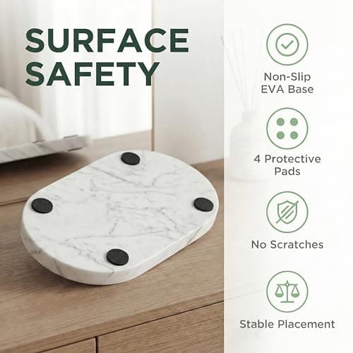 YKAJO 11.6" x 5.9" Oval Real Marble Tray for Bathroom & Kitchen Counter — 100% Natural Stone Decorative Vanity Tray for Dresser & Perfume — Heavy Catchall Organizer for Soap & Jewelry, White Gray 6