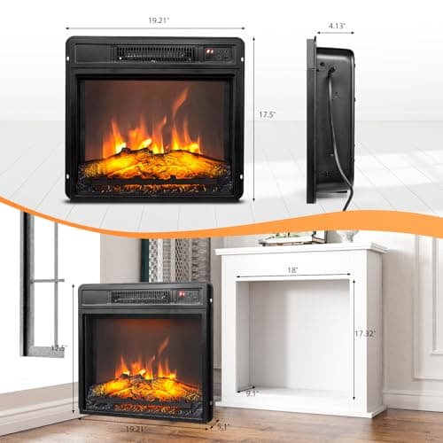 ROVSUN 18" Electric Fireplace Inserts with Remote Control, 1400W Recessed Stove Heater with 8H Timer, 6 Flame Colors, 5 Brightness for Indoor Use, ETL 6