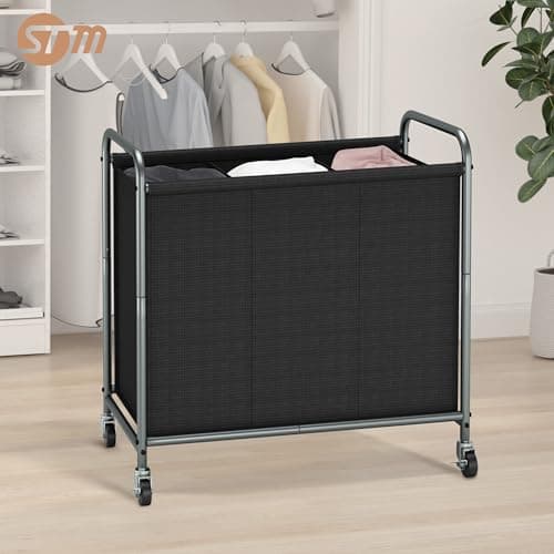 STORAGE MANIAC Rolling Laundry Hamper, 165L Laundry Basket with Lockable Wheels, Triple Clothes Sorter Cart, 3 Bag Clothes Separator Hamper for Closet, Bathroom, Laundrys Room, 3 Section Black 6