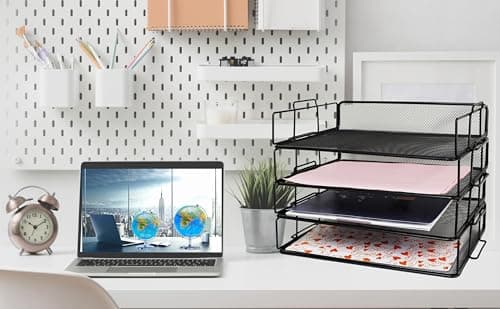 Exerz Letter Trays 4pcs Black Paper Sorters Stackable, 4 Tiers File Trays, Desk Organizer - Metal 5