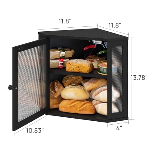 viewcare Corner Bread Box for Kitchen Counter, Bamboo Wood Black Bread Box, Large Capacity Bread Storage Bin with Acrylic Wavy Door Panel (Black, Meduim) 5