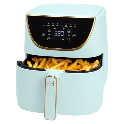Paris Hilton Air Fryer, Large 6-Quart Capacity, Nonstick Made without PFAS, Touchscreen Display, 8-in-1 (Air Fry, Roast, Broil, Bake, Reheat, Keep Warm, Pizza, Dehydrate), Dishwasher Safe, Aqua