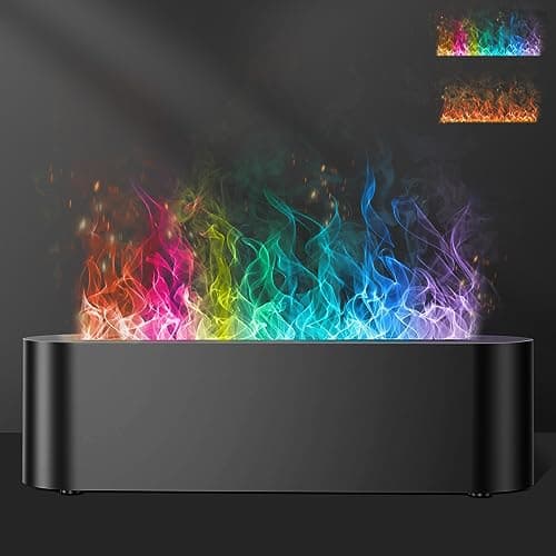 Colorful Flame Fire Diffuser Humidifier, 7 Colors Changing Oil Diffuser, Ultra-Quiet Aroma Essential Oils Aromatherapy Diffusers for Large Room, Bedroom, Office(Timeable, Waterless Auto off-150ml)