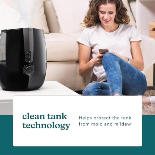 Homedics TotalComfort Plus Humidifier – Large Air Humidifiers for Bedroom, Plants – Top-Fill 5.3L Water Tank with Cool and Warm Mist, Essential Oil Pads, Colored Night-Light, Black 7