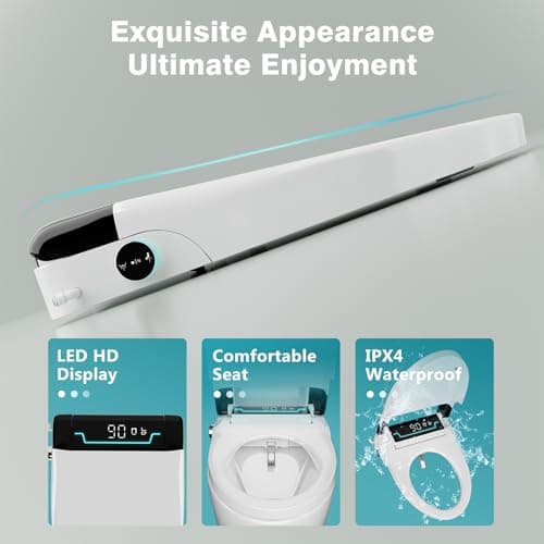 Electric Bidet Toilet Seat, Auto Open & Close Lid, Heated Toilet Seat with Thermostatic Warm Water & Dryer, Feminine & Front Rear Wash, Adjustable Water Pressure, Remote Control, Night Light 6