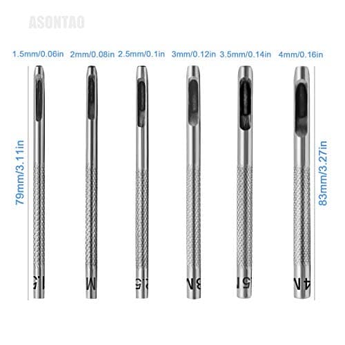 6PCS Hollow Leather Hole Punch Set (1.5mm-4mm) for Belts, Watch Bands, Leather Craft, Round Hole Punch Tool for Belt, DIY, Leatherworking, Repair Tools -ASONTAO 7