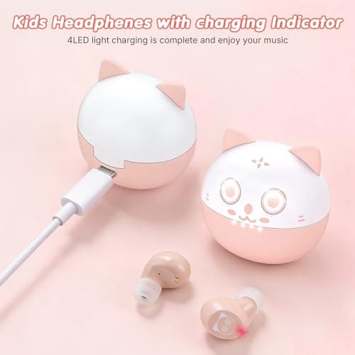 Bluetooth headphones, Bluetooth 5.3 Headphones HiFi Stereo, True Wireless Earbuds, LED Digital Display Wireless Earpods, Ear Buds with Microphone, IPX5 Waterproof Earbuds for School/Sport(Pink Cat) 7
