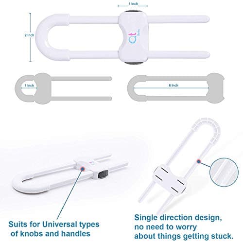 QT BABY Baby Proofing Cabinet Locks | Adjustable U Shaped Baby Safety Latches for Drawers, Fridge, Closet |Modern Baby Proofing Cabinet Lock with Extra Secure Lock Buttons (Pack of 2, White) 5