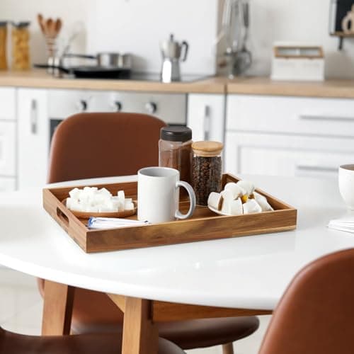 17 Inch Acacia Wood Serving Tray with Handles - Large Wooden Tray for Ottoman, Breakfast in Bed, Dinner, Coffee Table - Decorative Rectangular Tray for Living Room Bedroom Entryway and Kitchen 6