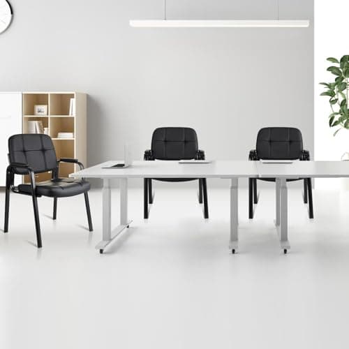 CLATINA Contemporary Leather Chair, Set of 2 - Black, Reception, Office, Guest, Waiting Room, No Wheels, Padded Arms, 275 lbs Capacity 8