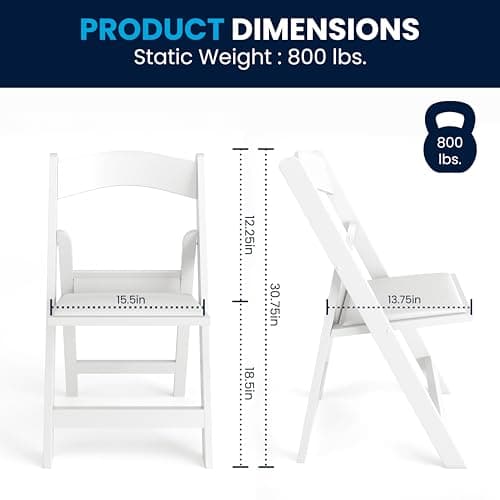 Flash Furniture Hercules Series Folding Chair - White Resin - Set of 4 800LB Weight Capacity Comfortable Event Chair - Light Weight Folding Chair 3