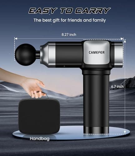 CAMEFER Massage Gun, Deep Tissue Massage Gun for Pain Relief, Handheld Electric Muscle Massager with 30 Speed Level 6 Massage Heads, Carrying Case, Ultra-Quiet Design 7