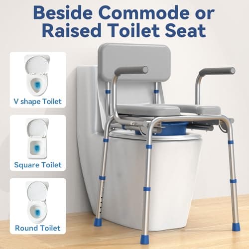 Loyoda Drop Arm Bedside Commode, Commode with Padded Seat and Backrest, 500lbs Capacity, 5.81QT Removable Bucket, Adjustable Height Portable Toilet for Adults, Gray 6