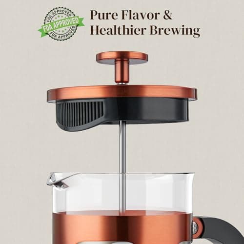 Veken French Press Coffee Maker 21oz 0.6 L, Single Serve Small Pot, Heat Resistant Thickened Borosilicate Glass, Stainless Steel Brewer, Cold Brew Cafetera Teapot for Kitchen Travel Camping, Copper 2