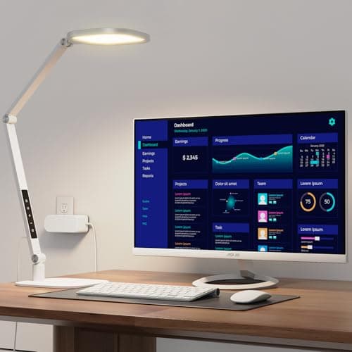LED Desk Lamp for Home Office, Desk Light for Video Call, 3 Color Temperature 10 Brightness Computer Light, Dimmable Led Desk Light with Memory & Timer Func, Metal Swing Arm Architect Desk Lamp White