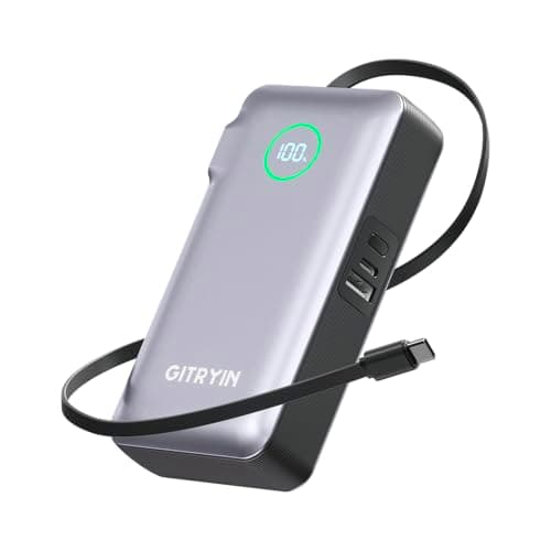 Portable Charger with Built in 25.6in Retractable Cable and Wall Plug, 10000mAh USB C Travel Power Bank, 35W Fast Charging Battery Pack Compatible with iPhone 16 15 14 13 Samsung Android Phone etc